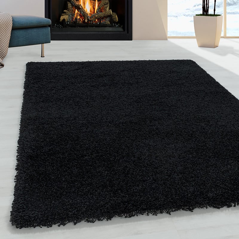 High-pile floor rug - Softy Black
