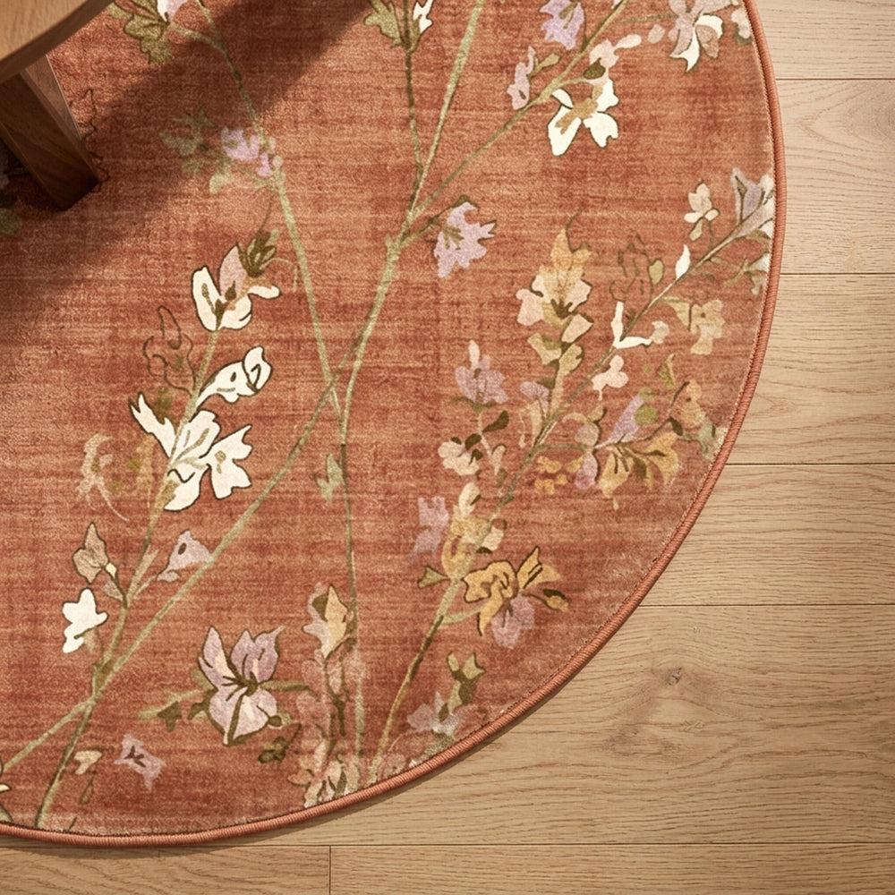 Round washable rug - Misty Floral Terracotta