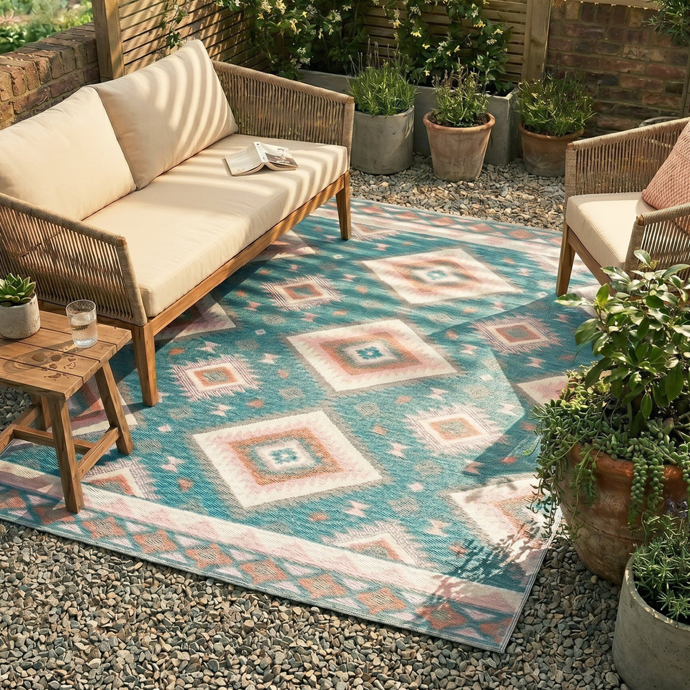 Bohemian Outdoor Rug - Vedra Aztec Blue