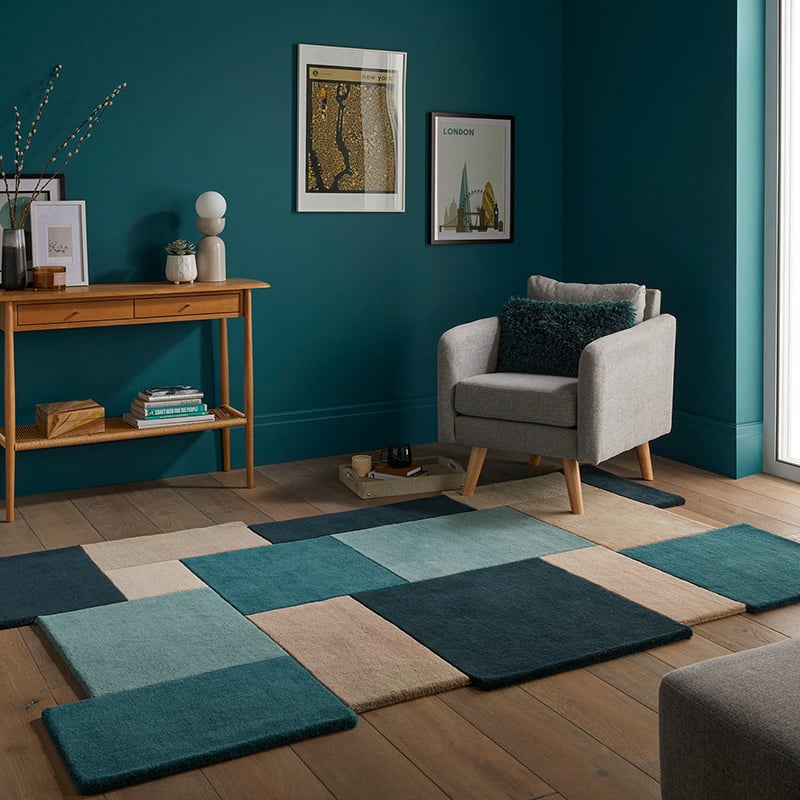 Abstract Floor Rug - Stracto Collage Petrol