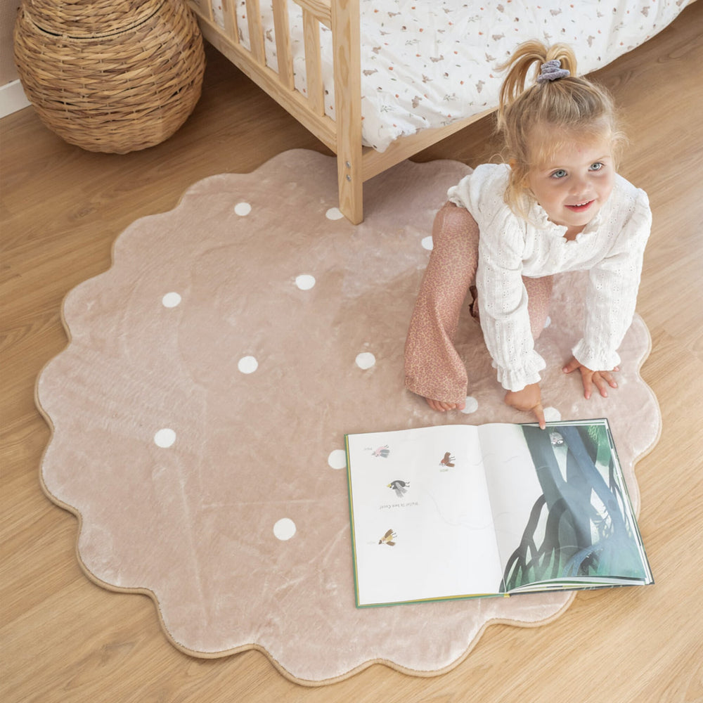 Round Kids Room Rug - Cloudy Dots Beige