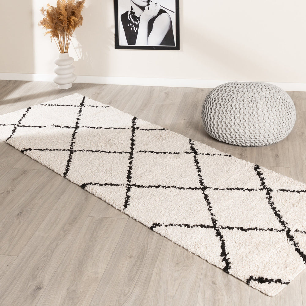 High Pile Runner - Grand Lines Cream/Black