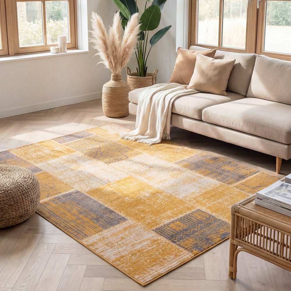 Patchwork Rug - Spring Ochre Yellow/Taupe