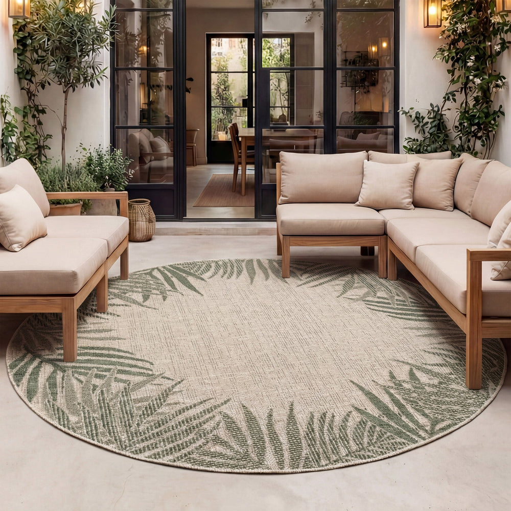 Round Outdoor Rug - Tiga Edge Green