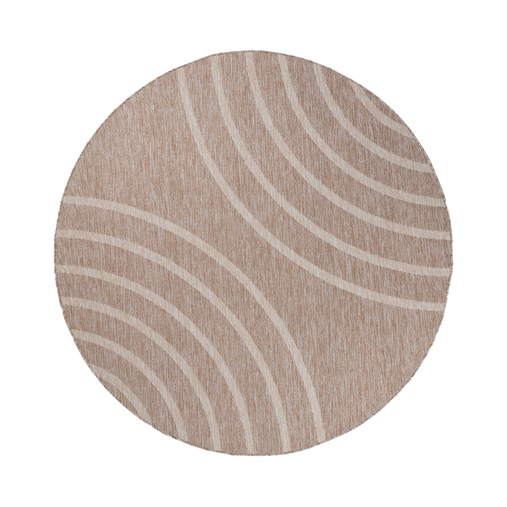 Round Indoor & Outdoor Rug - Sierra Curves Beige/Cream