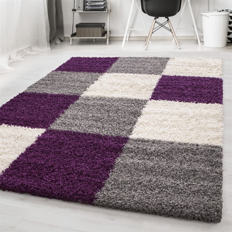High-pile floor rug - Cube Purple