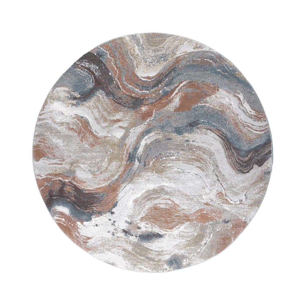 Round Abstract Rug - Xavier Wave Blue/Red
