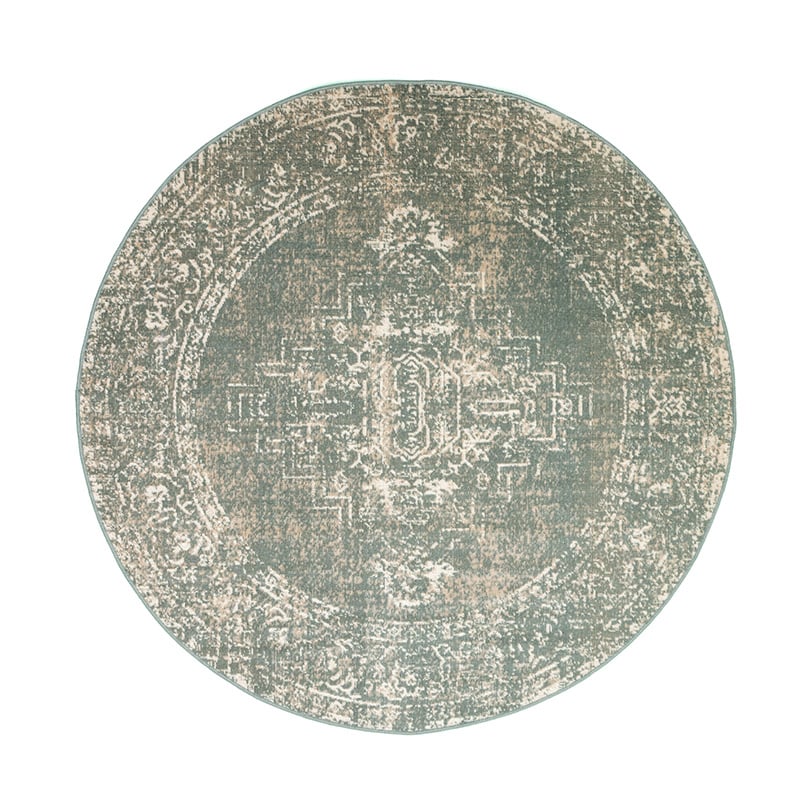 Round Vintage Rug - Spring Ethnic Green/Cream