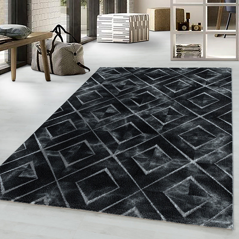 Modern Floor Rug - Marble Square Anthracite/Silver