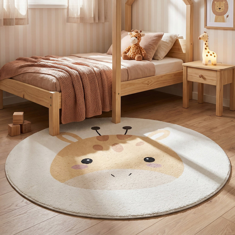 Round Washable Kids Rug - Sammy Giraffe Yellow
