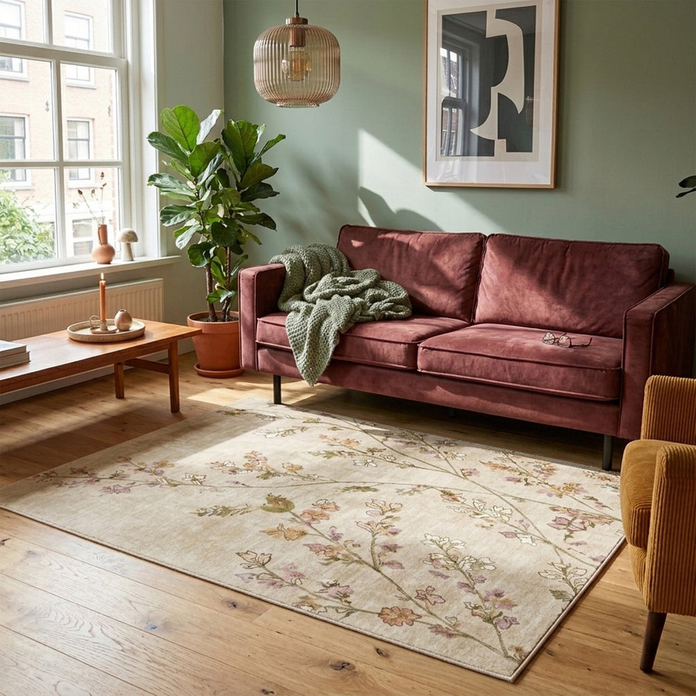 Washable rug - Misty Floral Cream