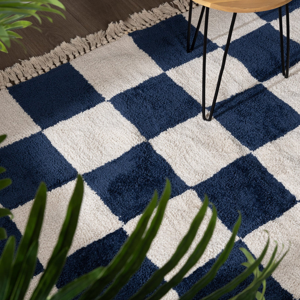 Checkerboard Rug - Blox Fringe Blue