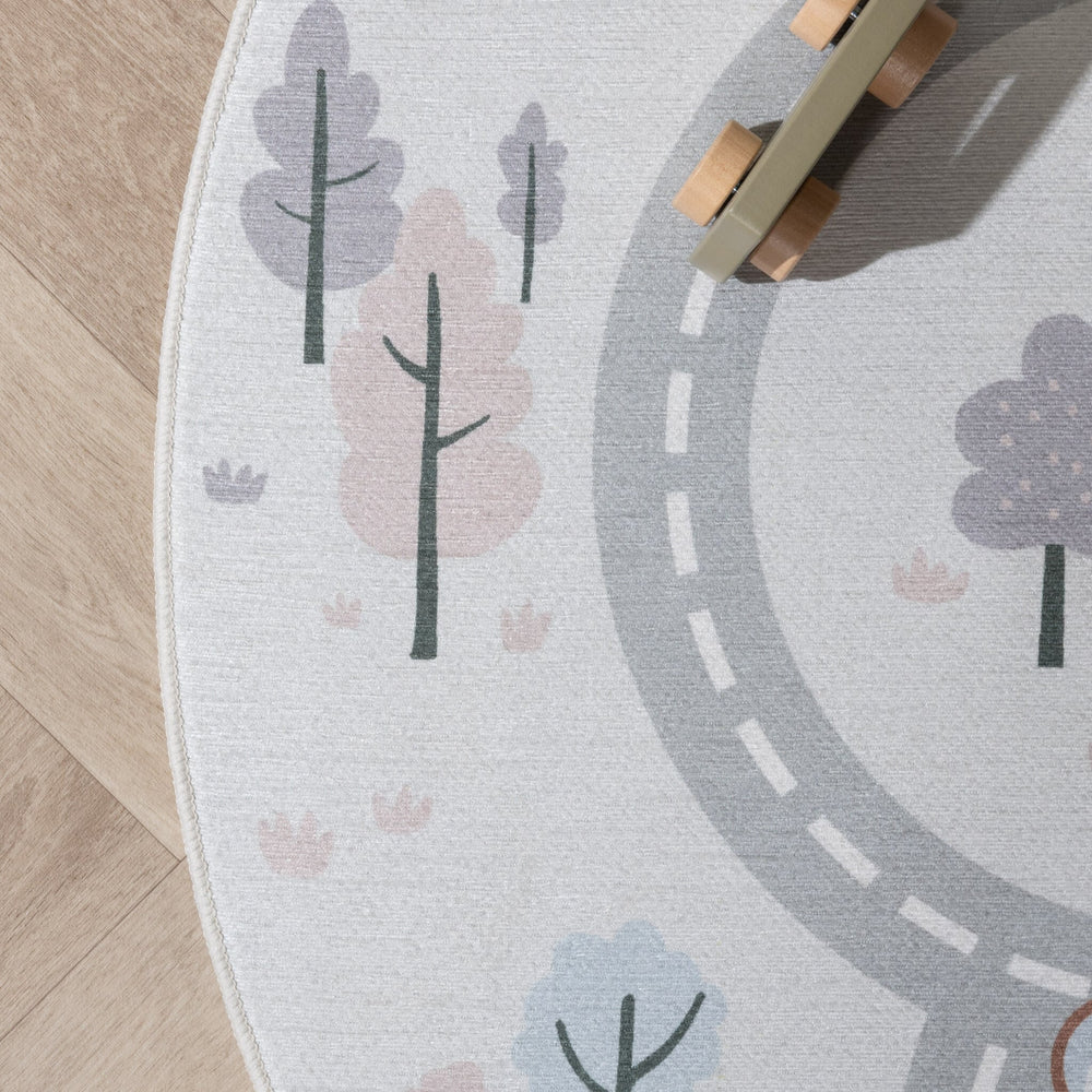 Round Play Rug Car - Rocky Ride White