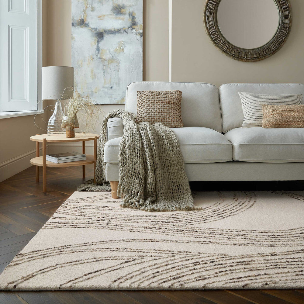 Abstract floor rug - Maceo Swirl Cream/Brown