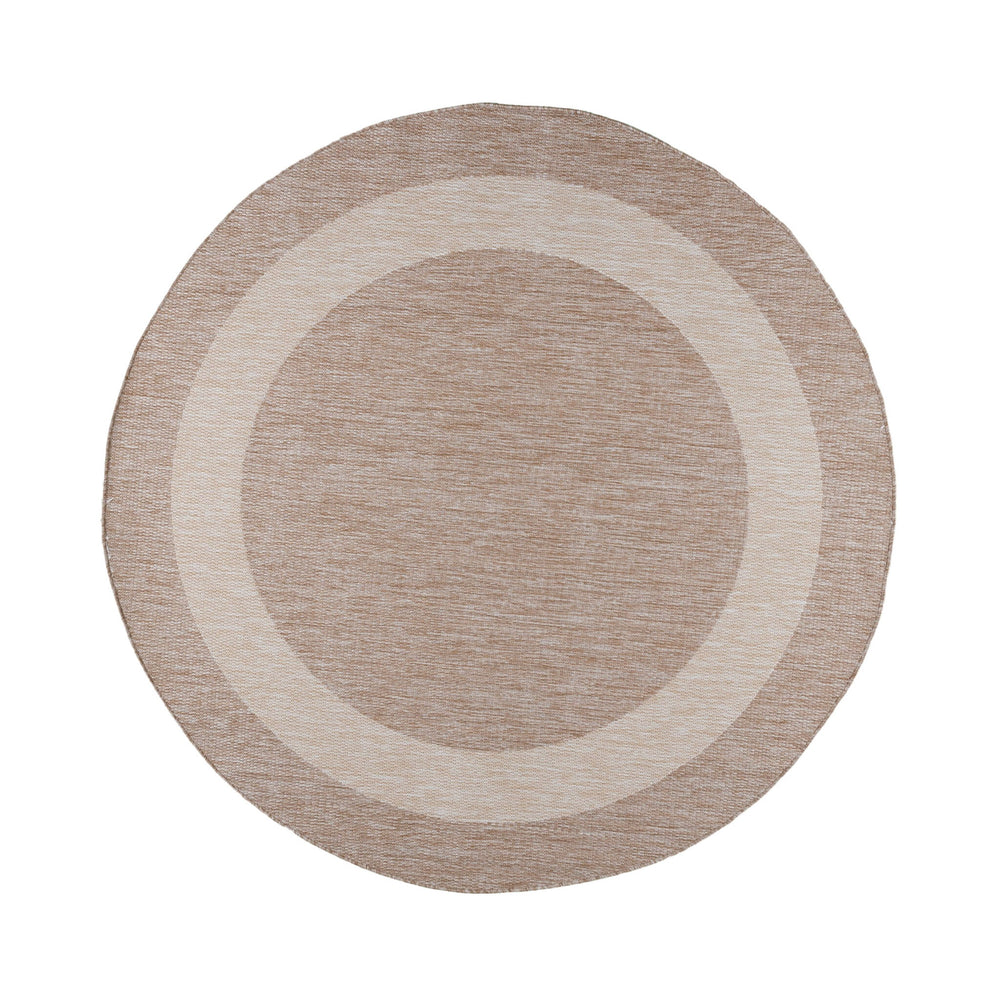 Round Indoor & Outdoor Rug - Sierra Border Beige/Cream