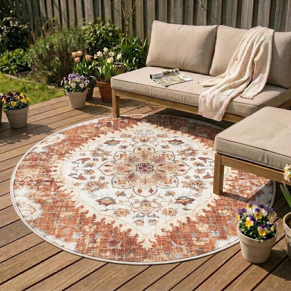 Round Vintage Outdoor Rug - Santo Mandala Terra