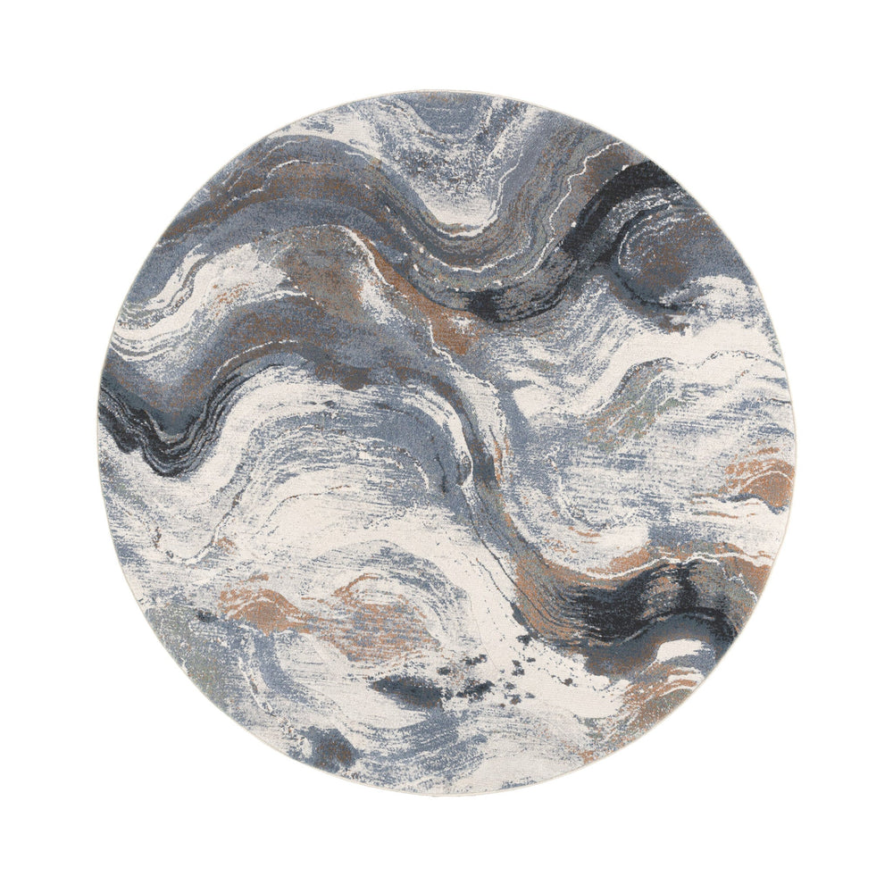 Round Abstract Rug - Xavier Wave Blue/Grey