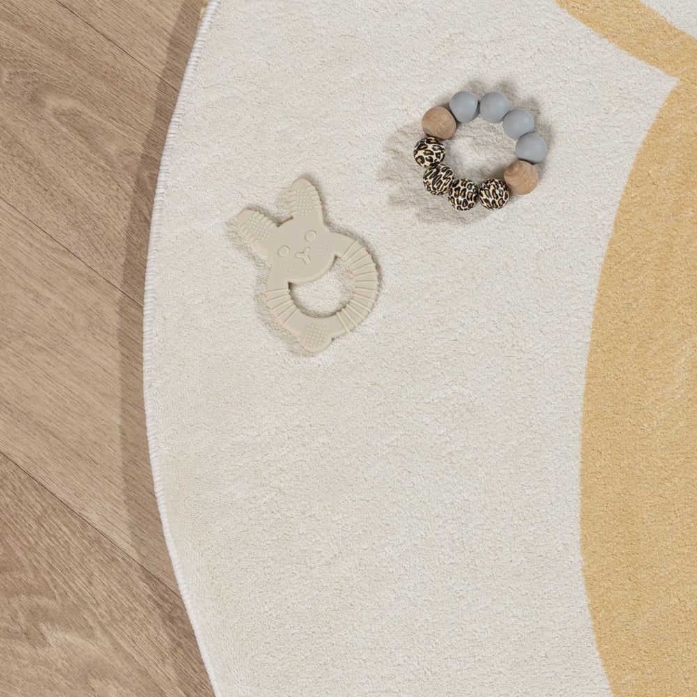 Round Washable Kids Rug - Sammy Giraffe Yellow