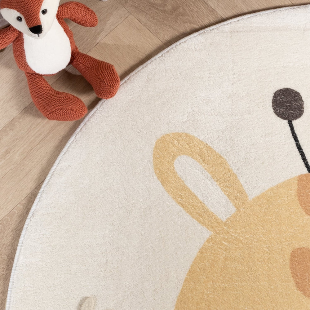 Round Washable Kids Rug - Sammy Giraffe Yellow