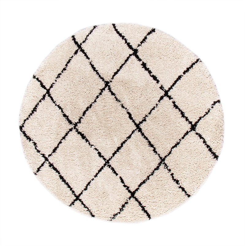 Round High Pile Rug - Grand Lines Cream/Black