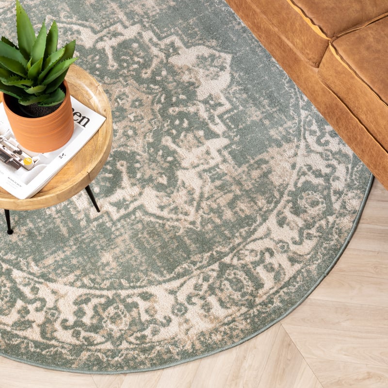 Round Vintage Rug - Spring Medallion Green/Cream