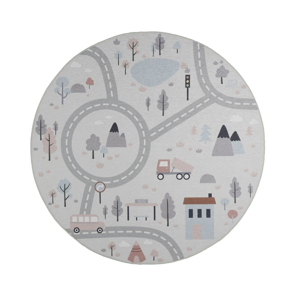 Round Play Rug Car - Rocky Ride White
