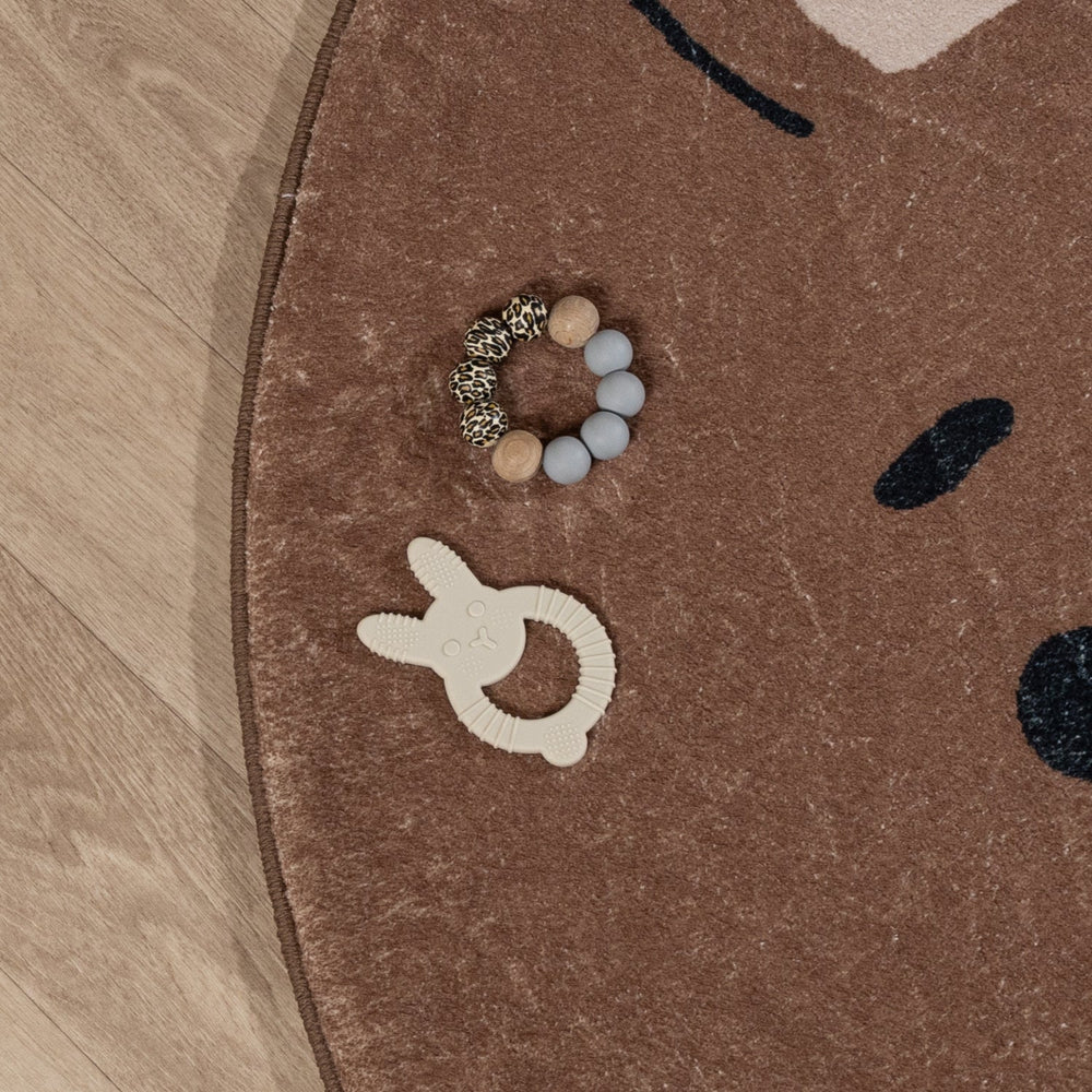 Round Washable Kids Rug - Sammy Bear Brown