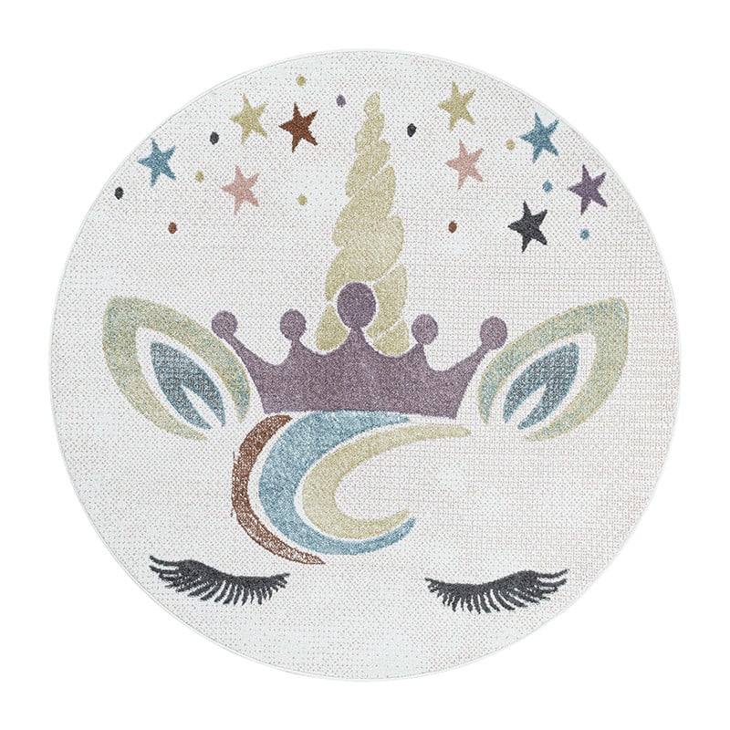 Round Children's Floor Rug Unicorn - Lucy White