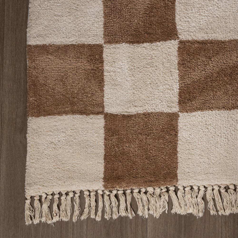 Checkerboard Rug - Blox Fringe Beige