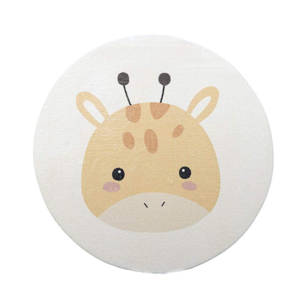 Round Washable Kids Rug - Sammy Giraffe Yellow