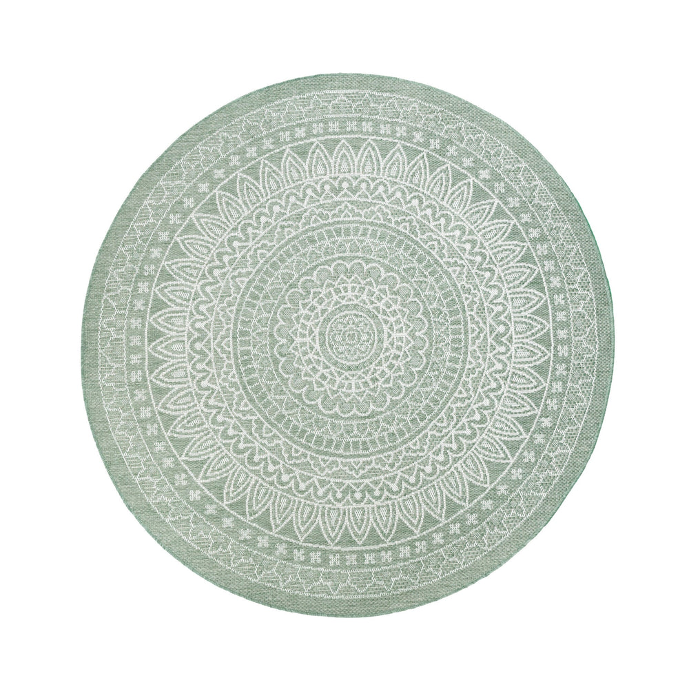 Round Outdoor Rug - Summer Azteca Green