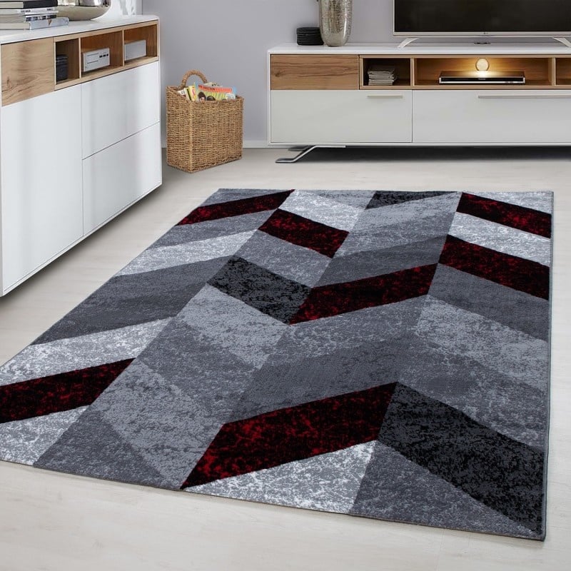 Modern Floor Rug - Plus Red 8006
