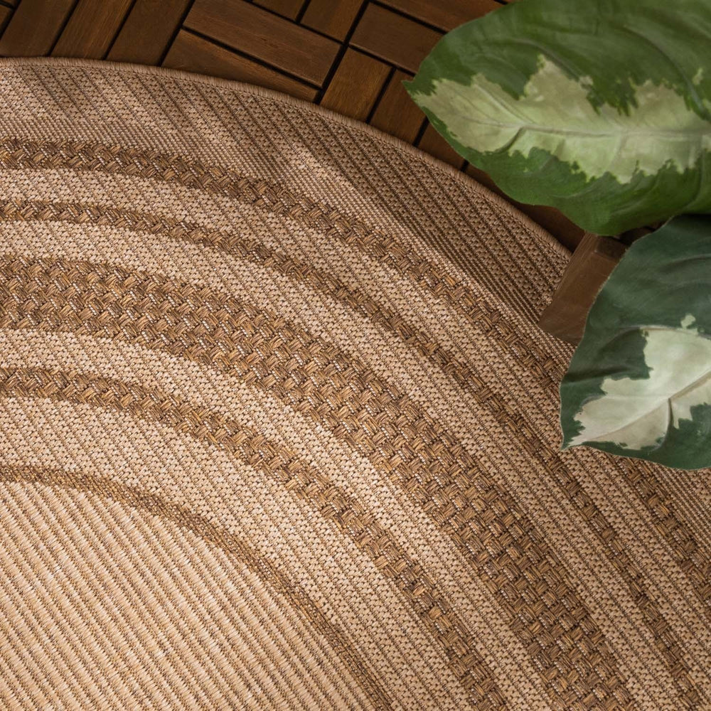Round Jute Outdoor Rug - Mavi Border Cream/Brown