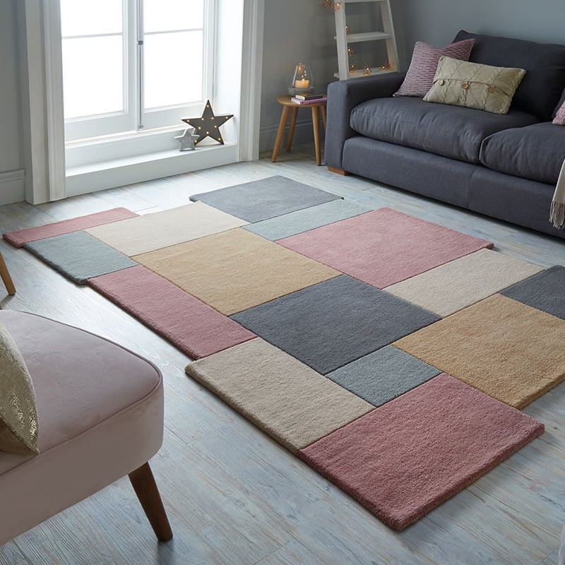 Abstract Floor Rug - Stracto Collage Pink/Beige