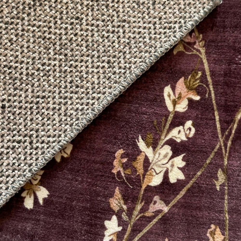 Round washable rug - Misty Floral Brown