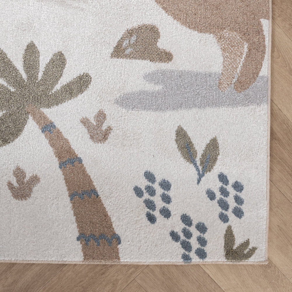 Washable Kids Rug - Mace Dino Cream