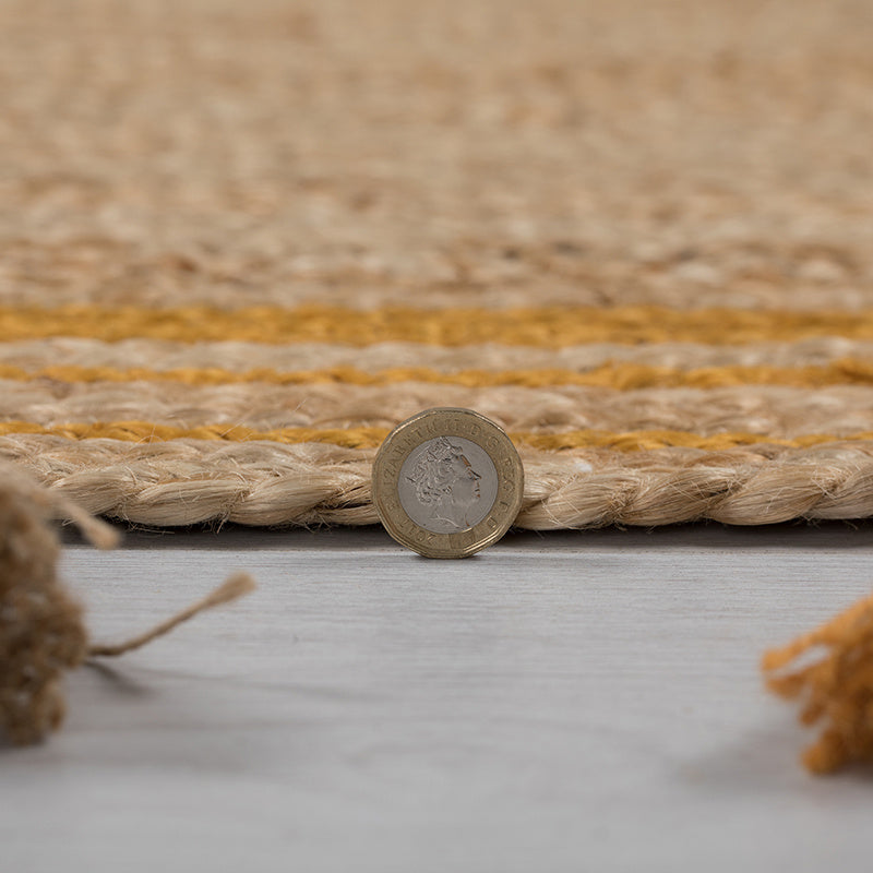 Round jute floor rug - Lunaro Natural/Ochre Yellow