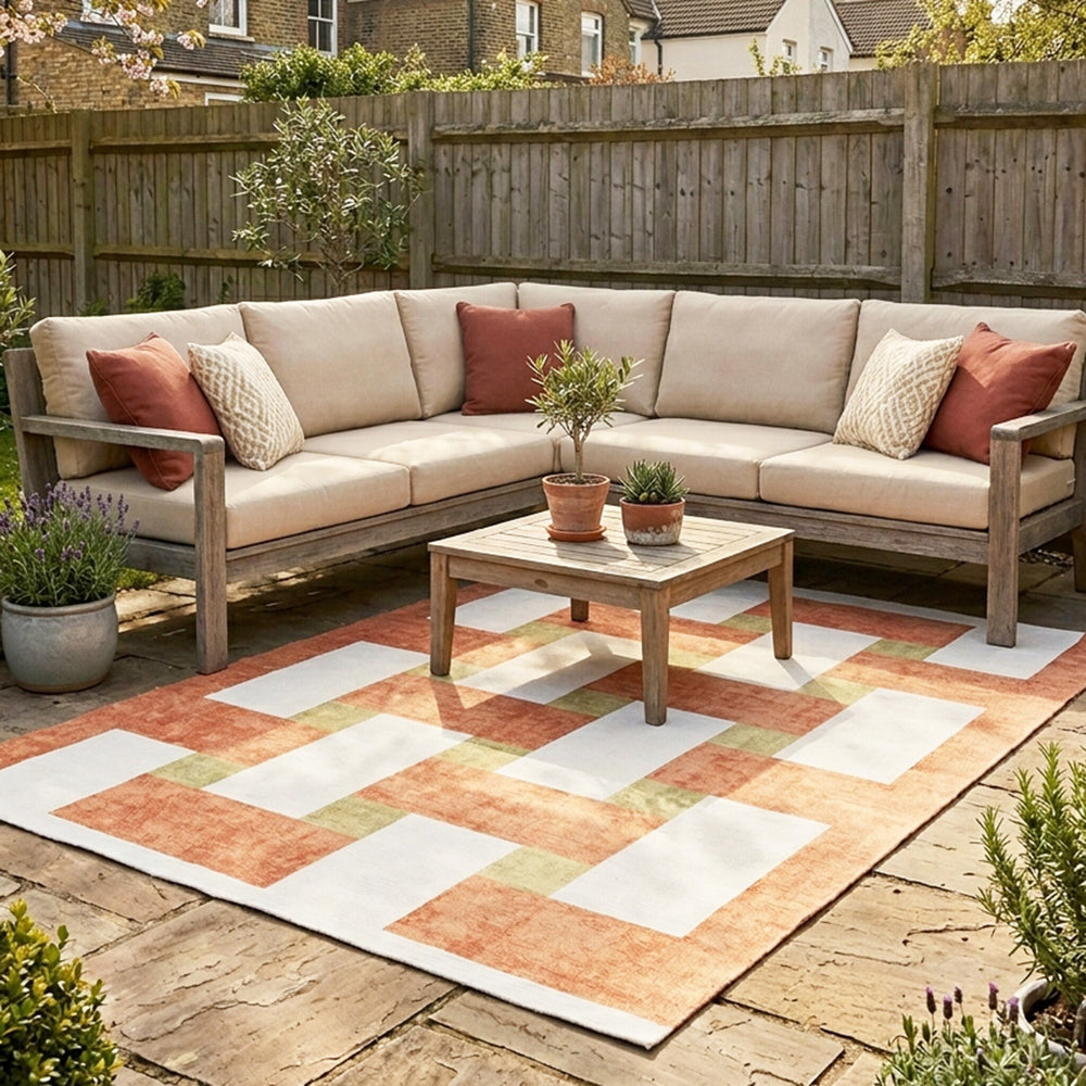 Retro Indoor Outdoor Rug - Pop Lines Terracotta