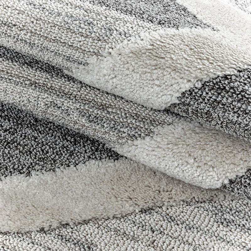 Round Scandinavian floor rug - Pitea Lines Grey/Cream