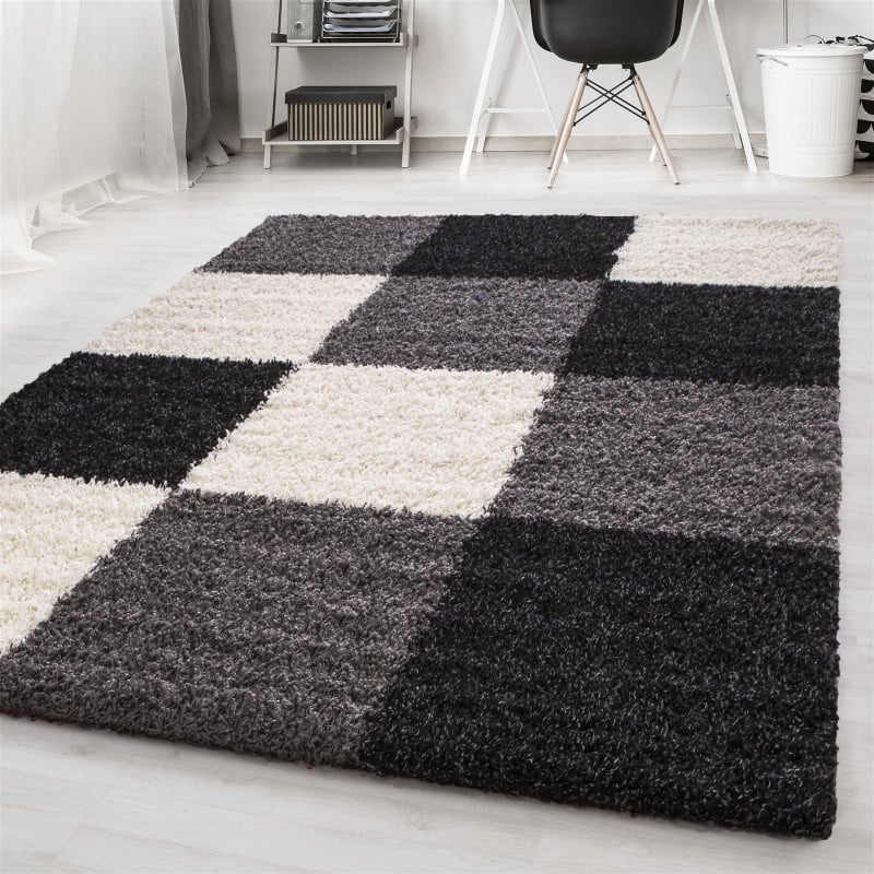 High-Pile Floor Rug - Cube Black