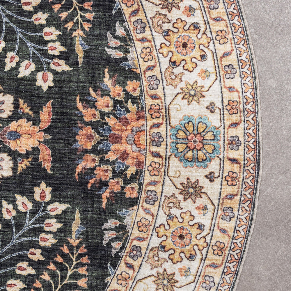 Round Vintage Outdoor Rug - Santo Flora Dark Green