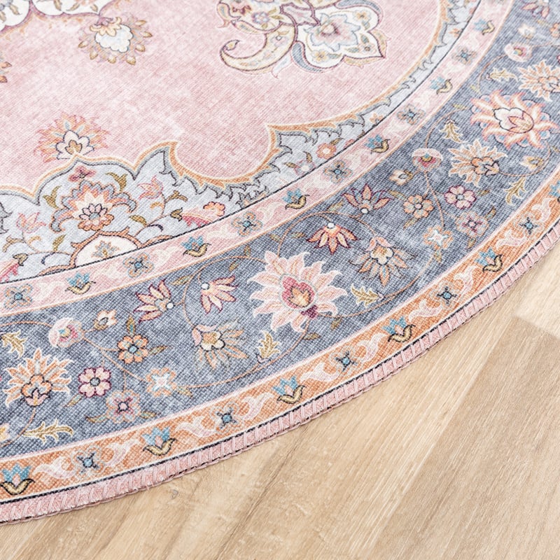 Round Vintage Rug - Lily Medallion Pink