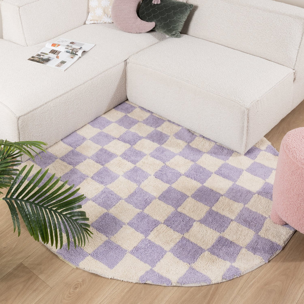Round Retro Rug - Gambit Lilac/White