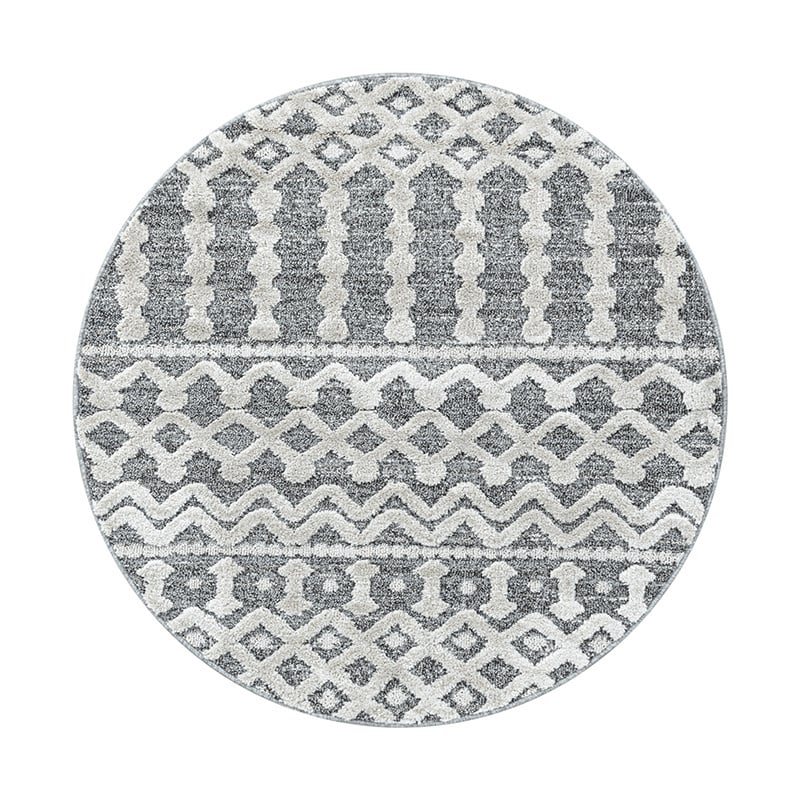 Round Scandinavian Floor Rug - Pitea Knot Grey/Cream