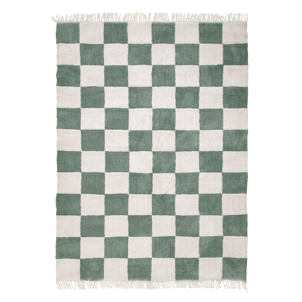 Checkerboard Rug - Blox Fringe Green