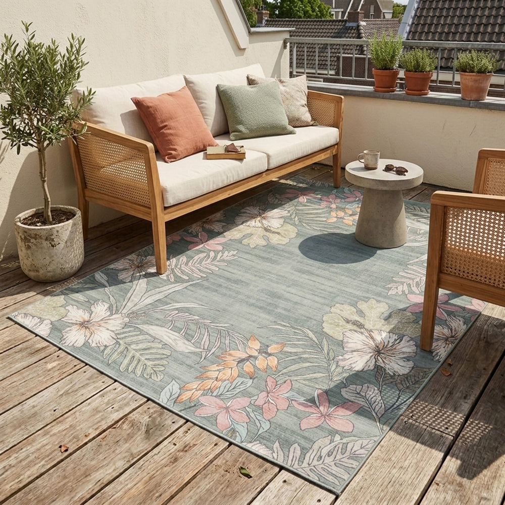 Outdoor rug flowers - Poppy Olive green