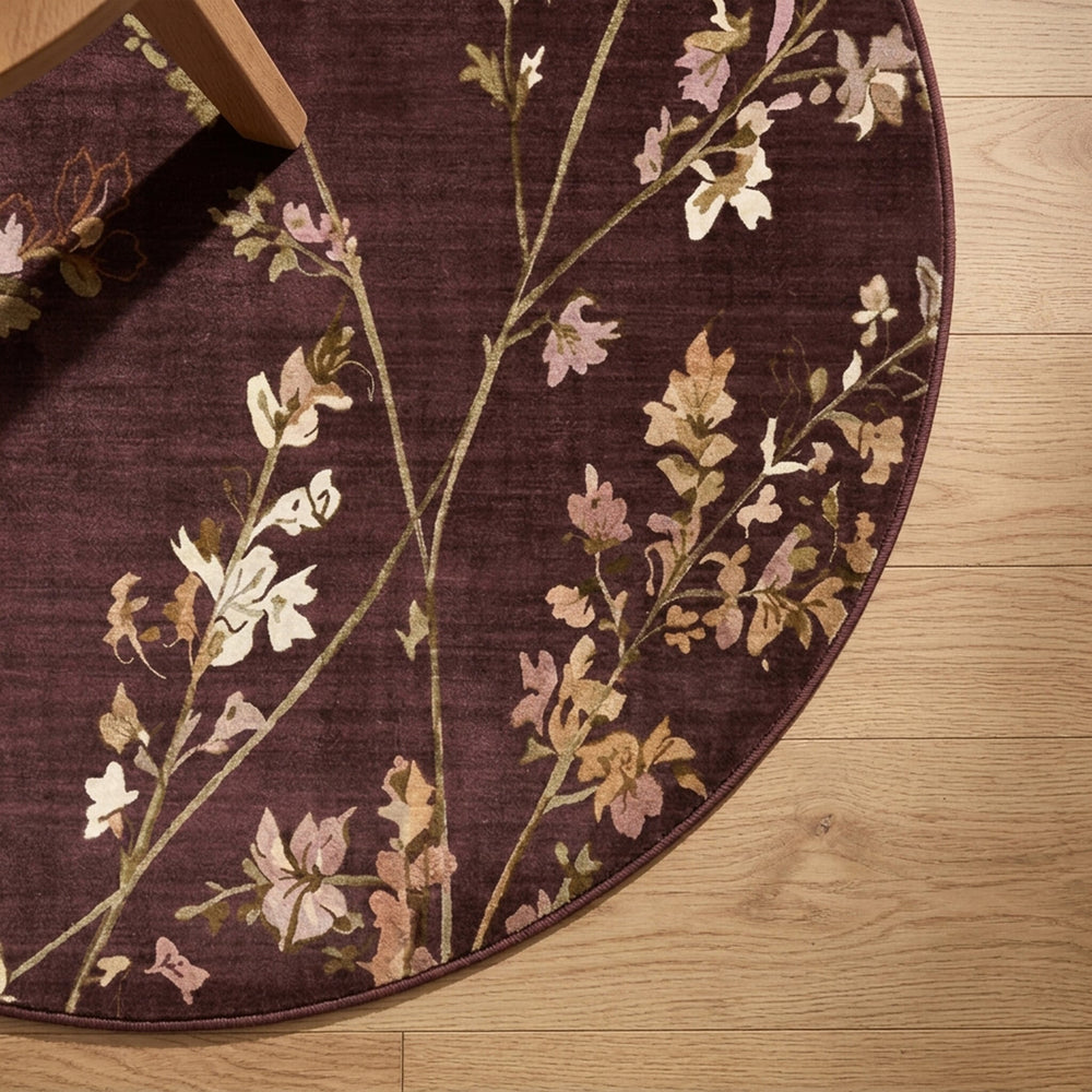 Round washable rug - Misty Floral Brown