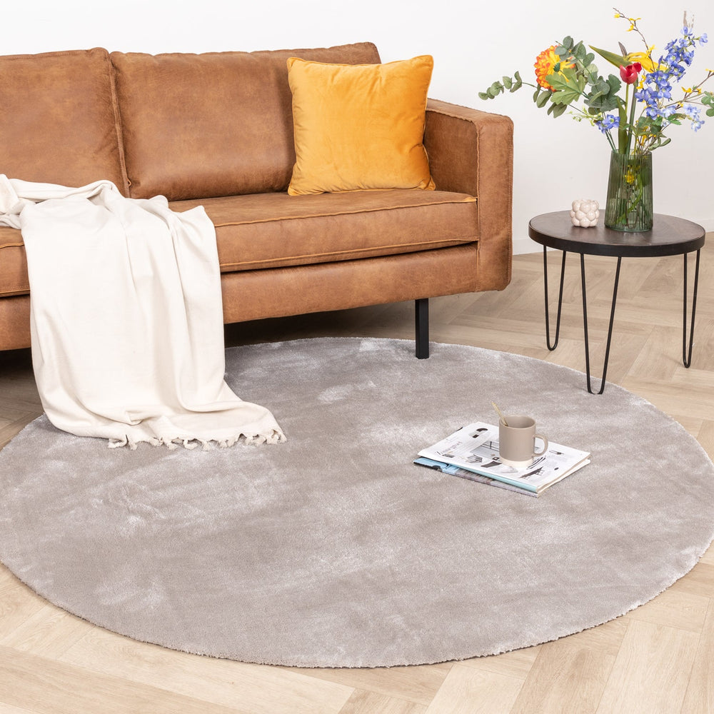 Round Washable Viscose Rug - Vive Grey
