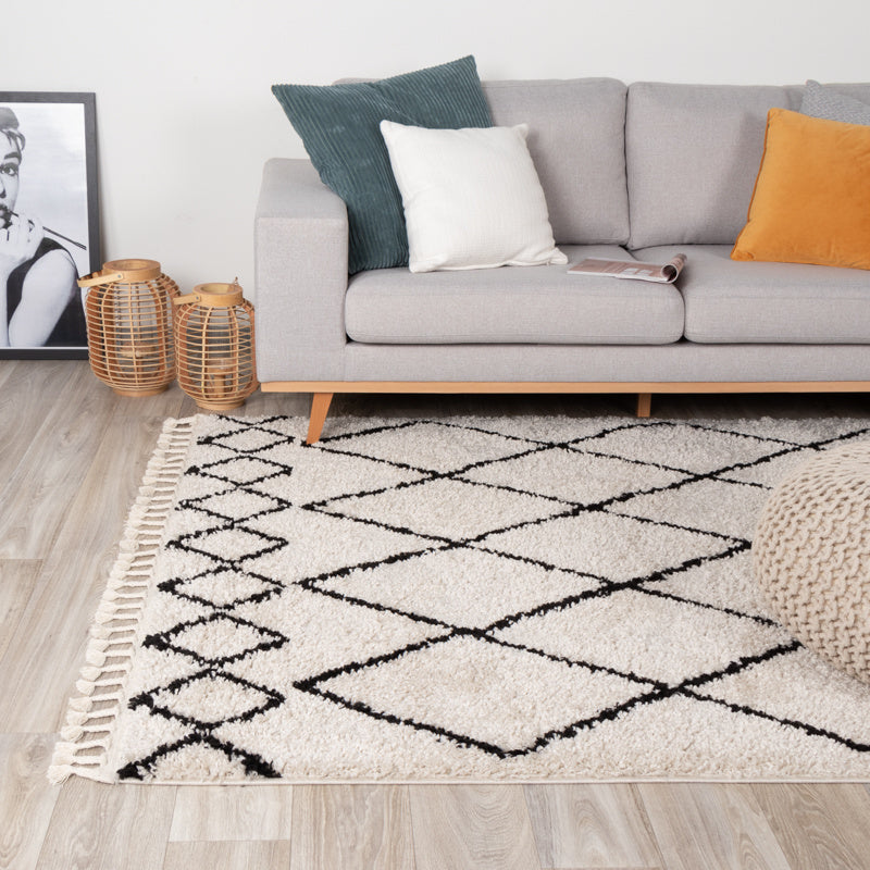 High Pile Rug - Grand Diamond Weave Cream/Black