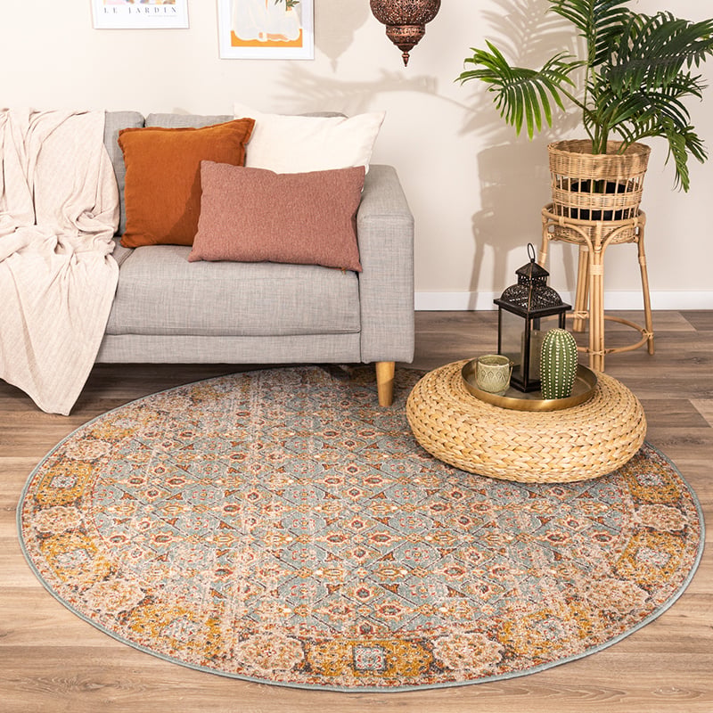 Round Vintage Rug - Thirza Oriental Light Blue/Multicolour